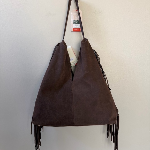 Divina Firenze Genuine Leather Brown Suede Fringe Bag - Picture 10 of 15